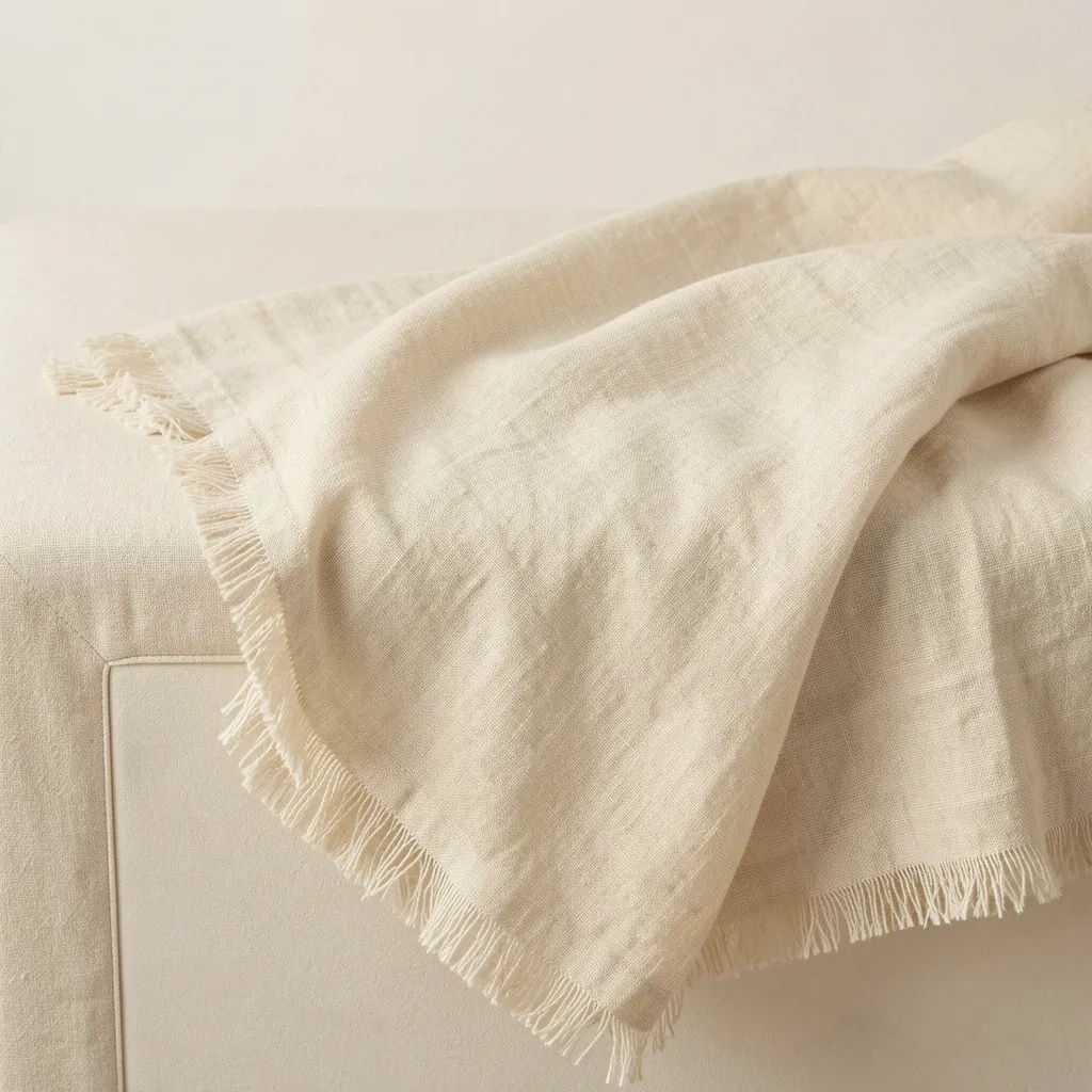Linen blend throw in warm cream tone